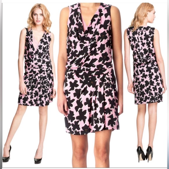 Diane Von Furstenberg - Daran Print Pink & Black Silk Cocktail Dress- Size 2 - Picture 4 of 10